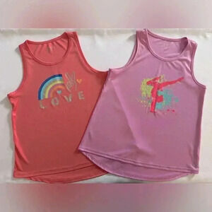 bcg Girl's Pink and Purple Graphic Tank Tops (611)